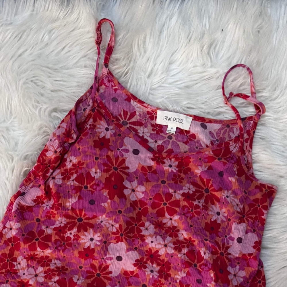 Retro flower Camisole Top | Pink Rose | Women's Small | Hot Pink | Flowy